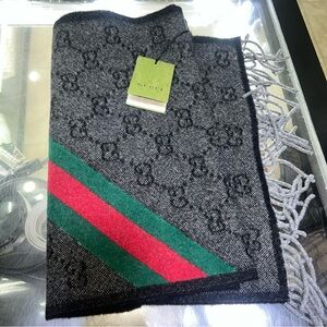 Gucci Monogram Gray Wool Scarf